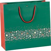 Sac papier décor Bonnes Fêtes vert/rouge/dorure or 35 cm