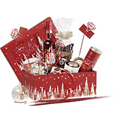 Boîte coffret carton rectangle rouge/blanc/dorure à chaud or décor Neige/Bonnes fêtes 33cm