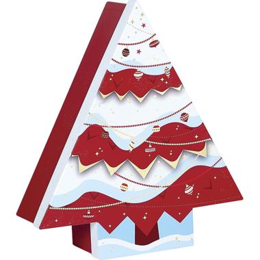 Boîte Coffret carton forme sapin rouge/blanc/dorure à chaud 36 cm