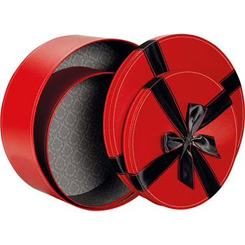 Boîte cadeau coffret carton rond rouge avec noeud satin noir D = 31.5cm