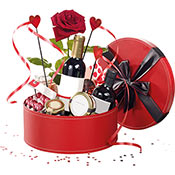 Boîte cadeau coffret carton rond rouge avec noeud satin noir D = 31.5cm